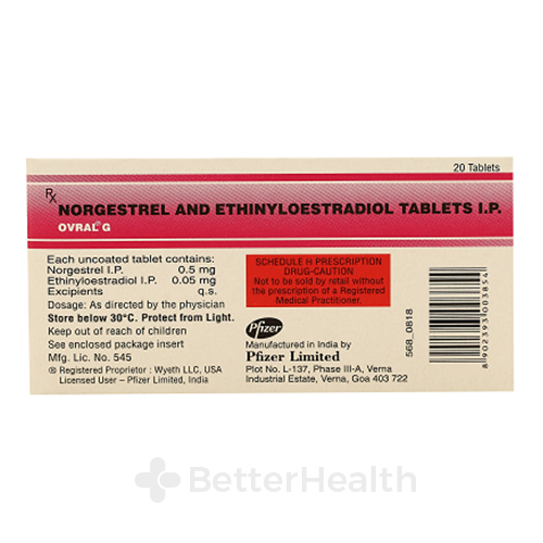 Ovral G 20 tabs pack 0.5 0.05 mg