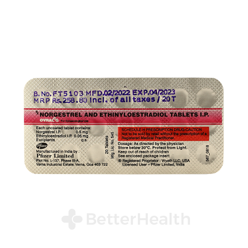 Ovral G 20 tabs pack 0.5 0.05 mg